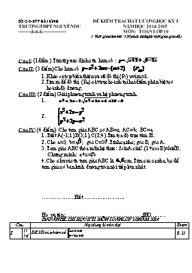 Đề kiểm tra chất lượng học kỳ I năm học 2014- 2015 môn Toán lớp 10